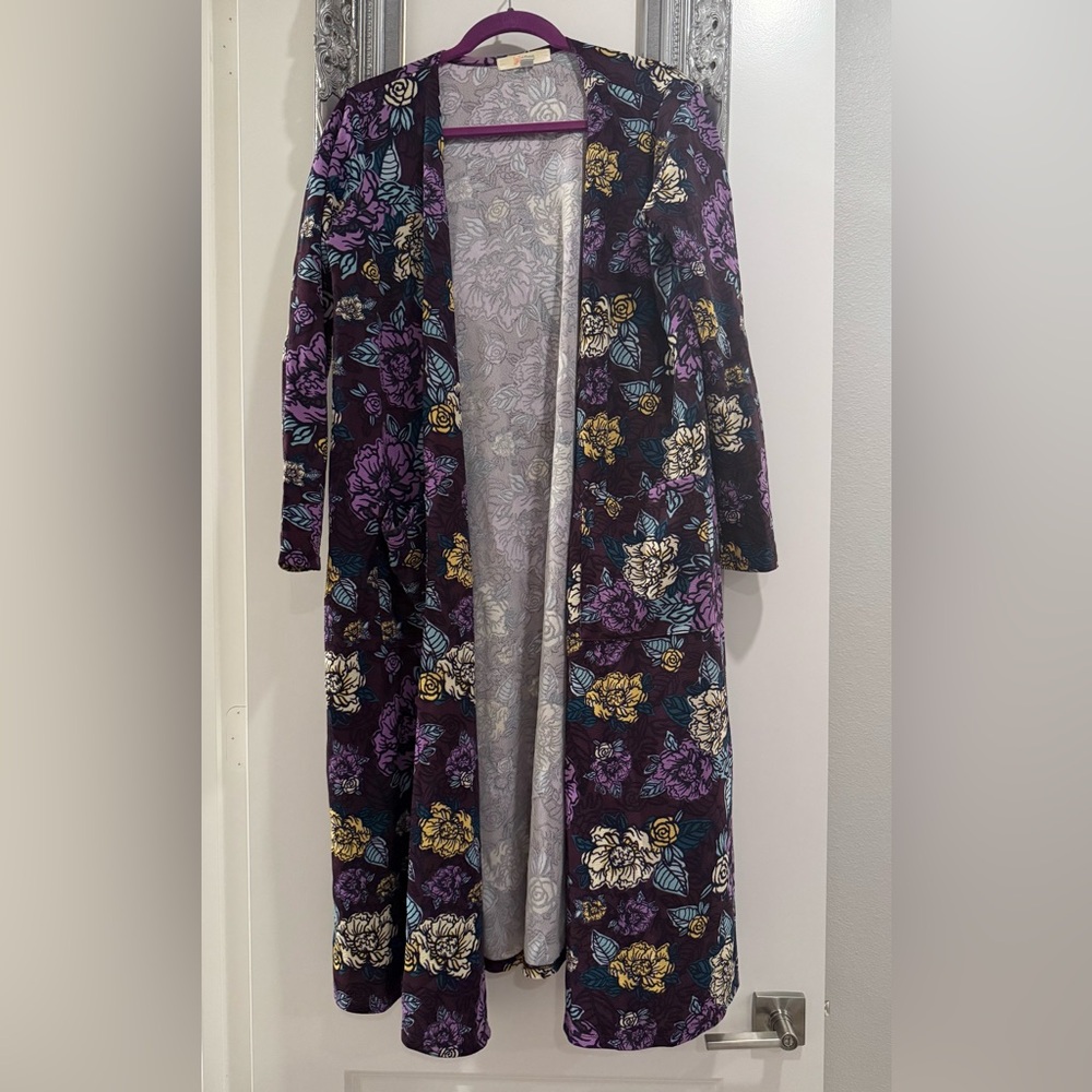 LuLaRoe Sarah Medium Floral Cardigan - Purple, Blue, Yellow